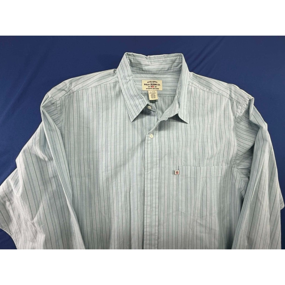 Vintage Ralph Lauren Polo Jeans Men Dress Shirt Striped Green Size XL